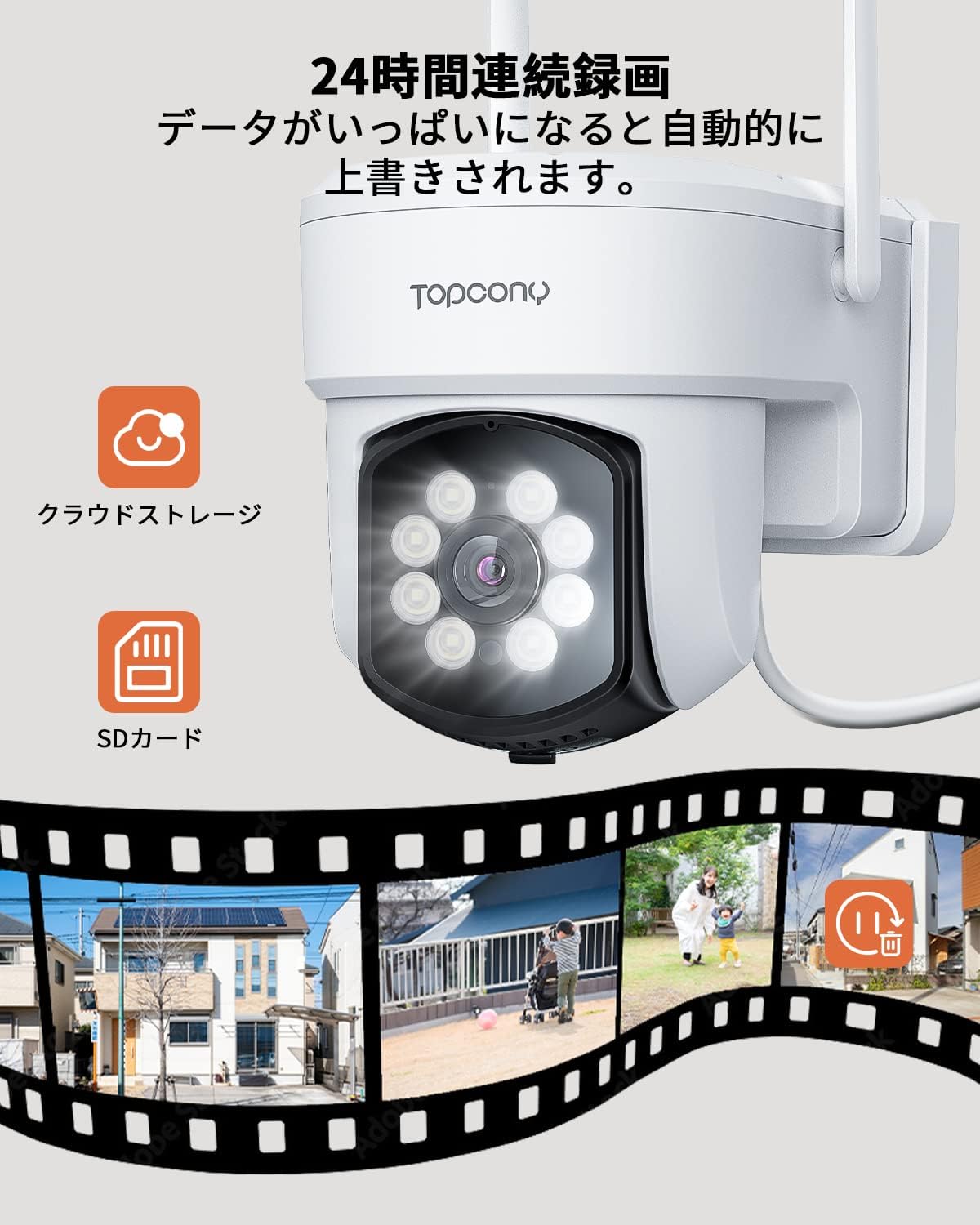 【SALE開催】 [屋外・屋内兼用 防犯カメラ] スマート防犯カメラ 500万画素 360度全方位撮影 自動追尾機能 夜間カラー撮影 Alexa対応  人体検知 センサーライト搭載 スマホで遠隔監視・撮影 双方向音声 音光警報 IP66防水機能搭載 mc-azsc008