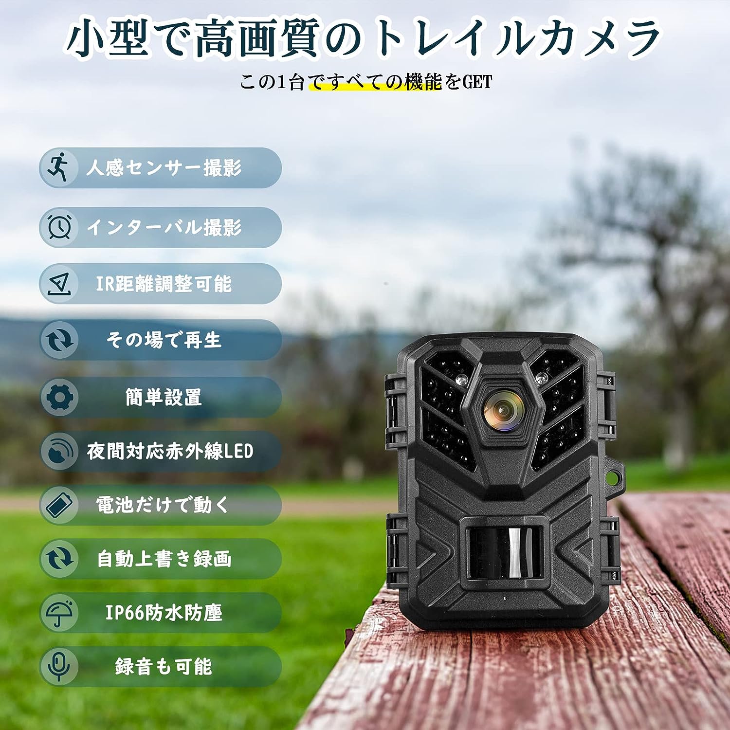 トレイルカメラ 赤外線 人体感知 センサー搭載 防水 防犯カメラ ビデオレコーダ